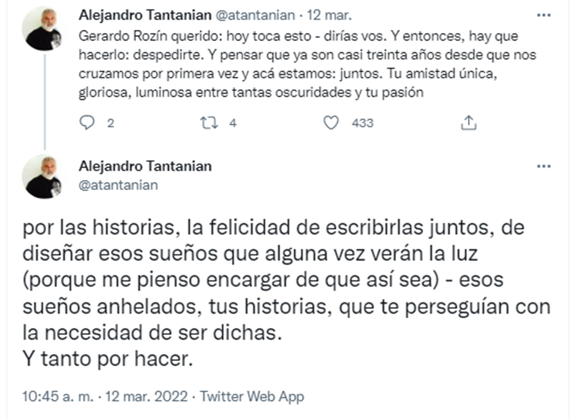 Alejandro Tantanian despidió a Gerardo Rozín