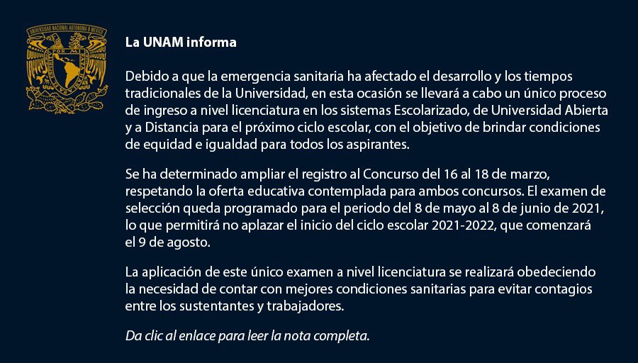 Ingreso a licenciatura UNAM 2021: cómo realizar la inscripción al único  examen que realizará la institución - Infobae