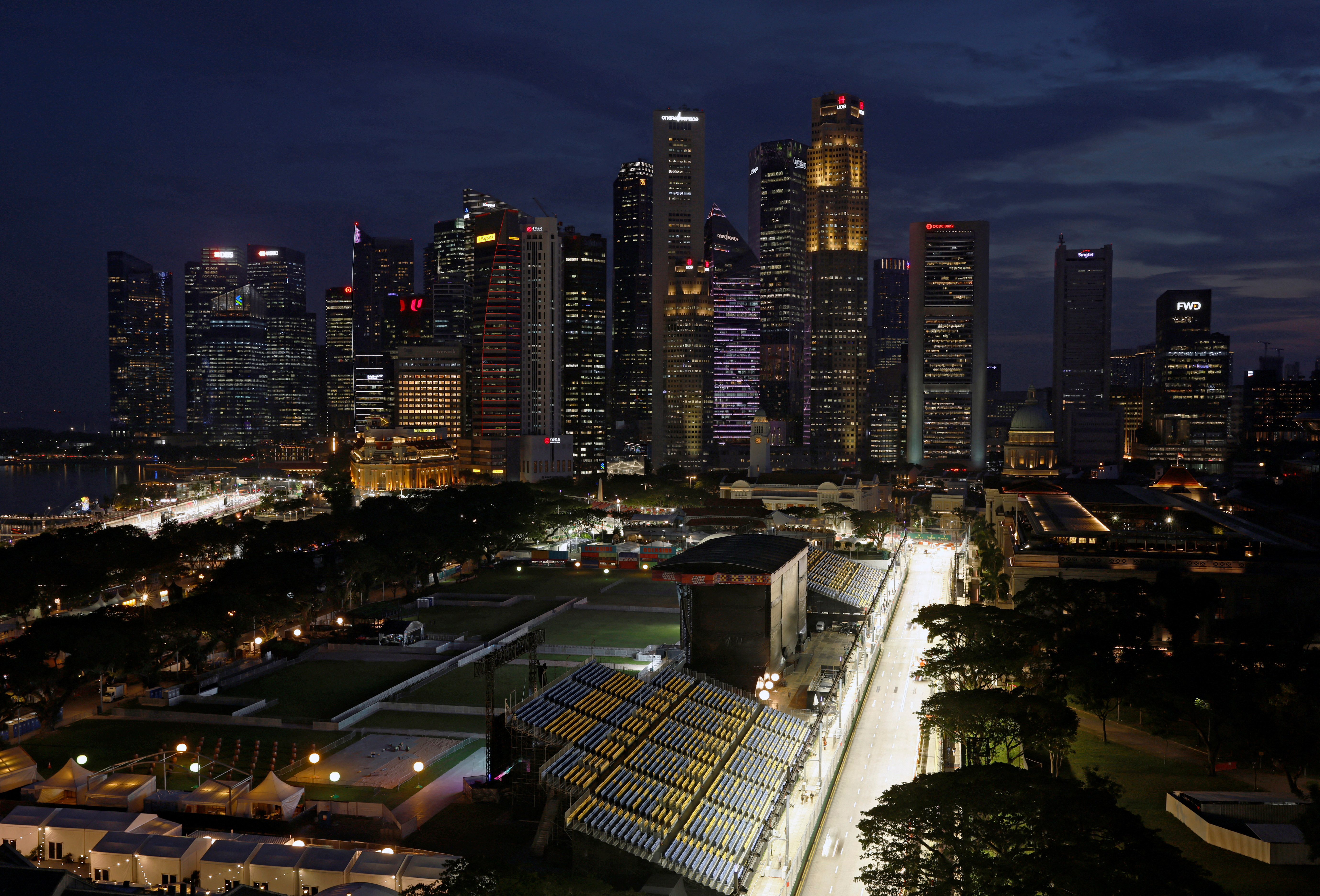 Así luce el circuito callejero de Marina Bay en Singapore, que volverá a tener su carrera nocturna (REUTERS/Edgar Su)