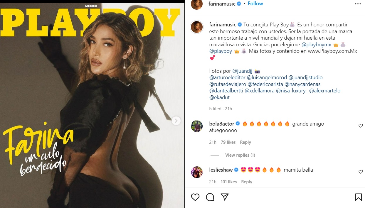 “Es un honor compartir este hermoso trabajo con ustedes”, Farina tras ser portada de Playboy México. Foto: Instagram @farinamusic