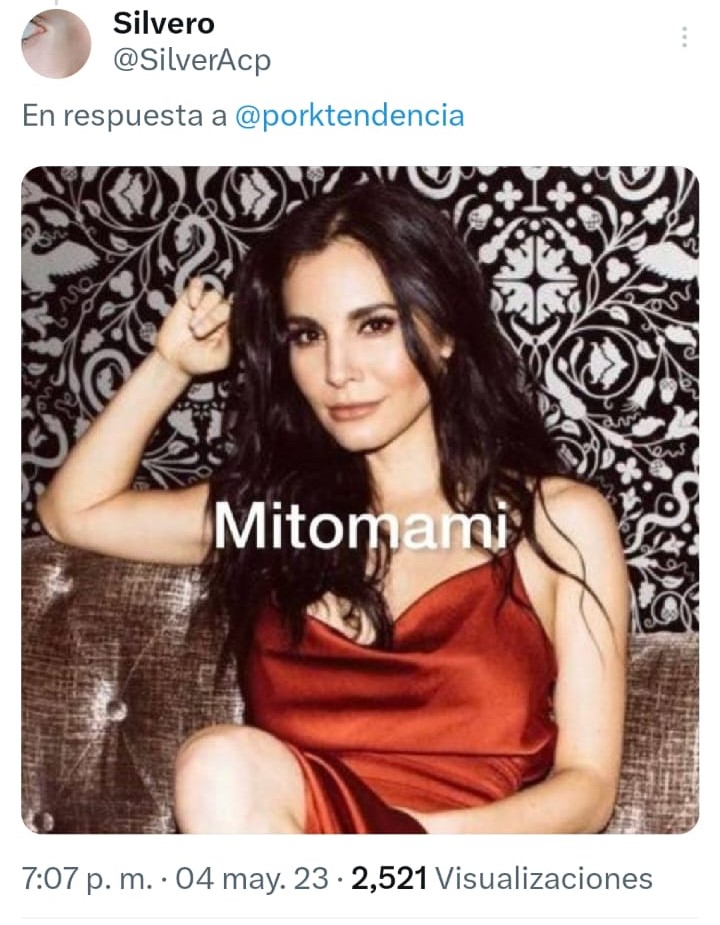 
Otro de los memes que han generado risas entre los internautas ha sido aquel donde la han comparado con la cantante Rosalia, calificando a la actriz como la “Mitomami”

 (captura de pantalla: Twitter/@SilverAcp)