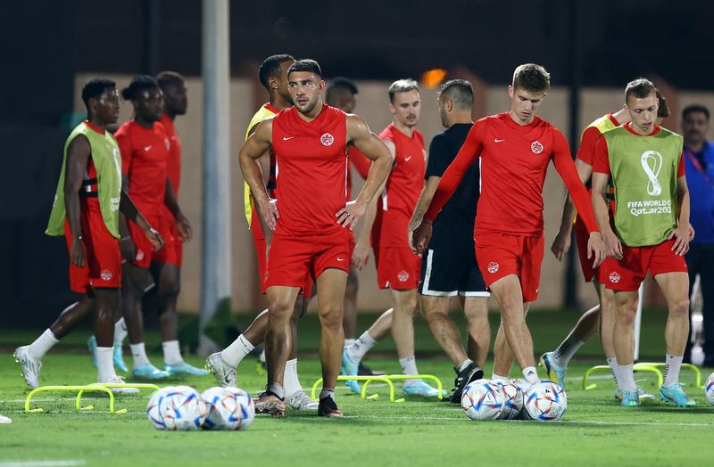 Lucas Cavallini from Canada and his teammates during training.  Photo: REUTERS/Safewy Sibeko