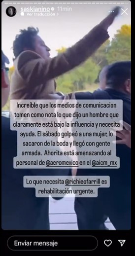 Saskia Niño de Rivera dio a conocer primeras imágenes del encontronazo de Ricardo O'Farrill en boda de Mau Nieto (Instagram @saskianino)