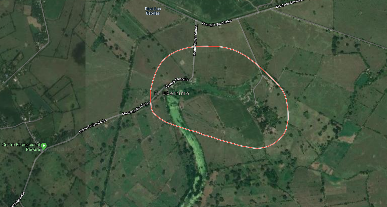 Demarcación de los terrenos de la finca de Uribe en Google maps.