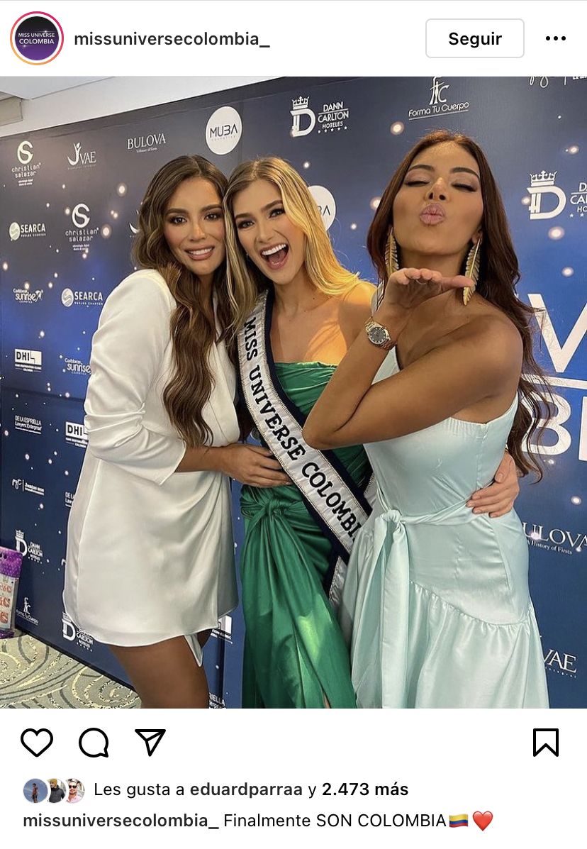 Páginas de missologos en redes sociales reaccionaron al nombramiento de María Fernanda Aristizabal como la nueva Miss Universe Colombia. Tomada de Instagram @missuniversecolombia_