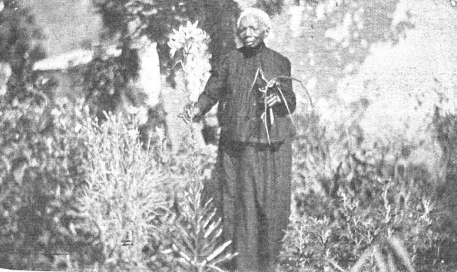 En el jardín de su casa en Cañuelas, en 1909, a pocas semanas de fallecer. Revista Caras y Caretas.