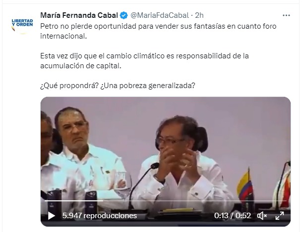 Tuit de María Fernanda Cabal