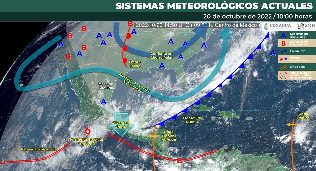 Se formó tormenta tropical "Roslyn" frente a México. Foto: Servicio Meteorológico Nacional