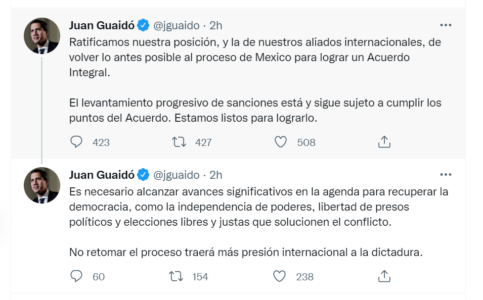El mensaje publicado en las redes sociales por el presidente encargado Juan Guaidó
