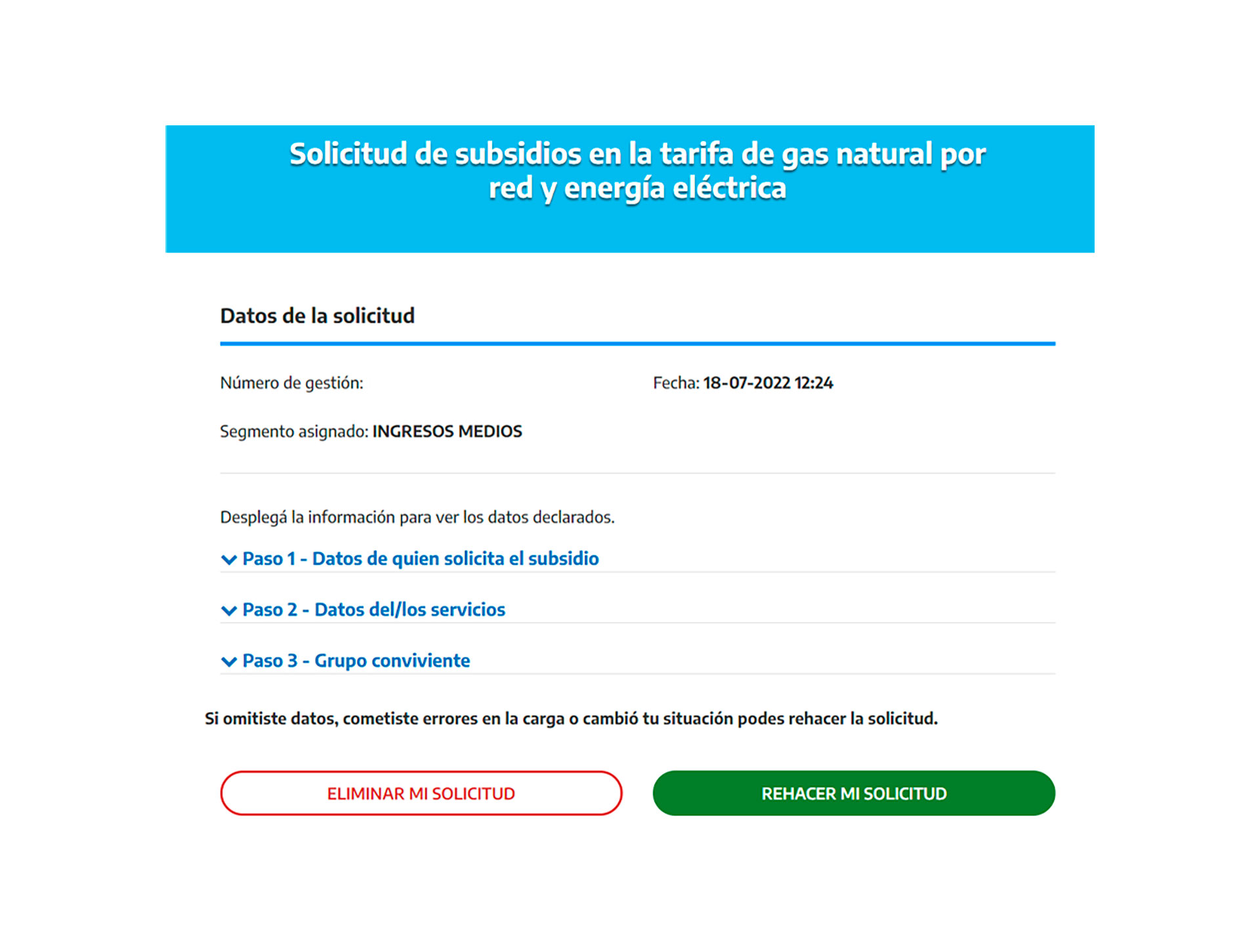 El formulario está abierto a modificaciones o para darse de baja 