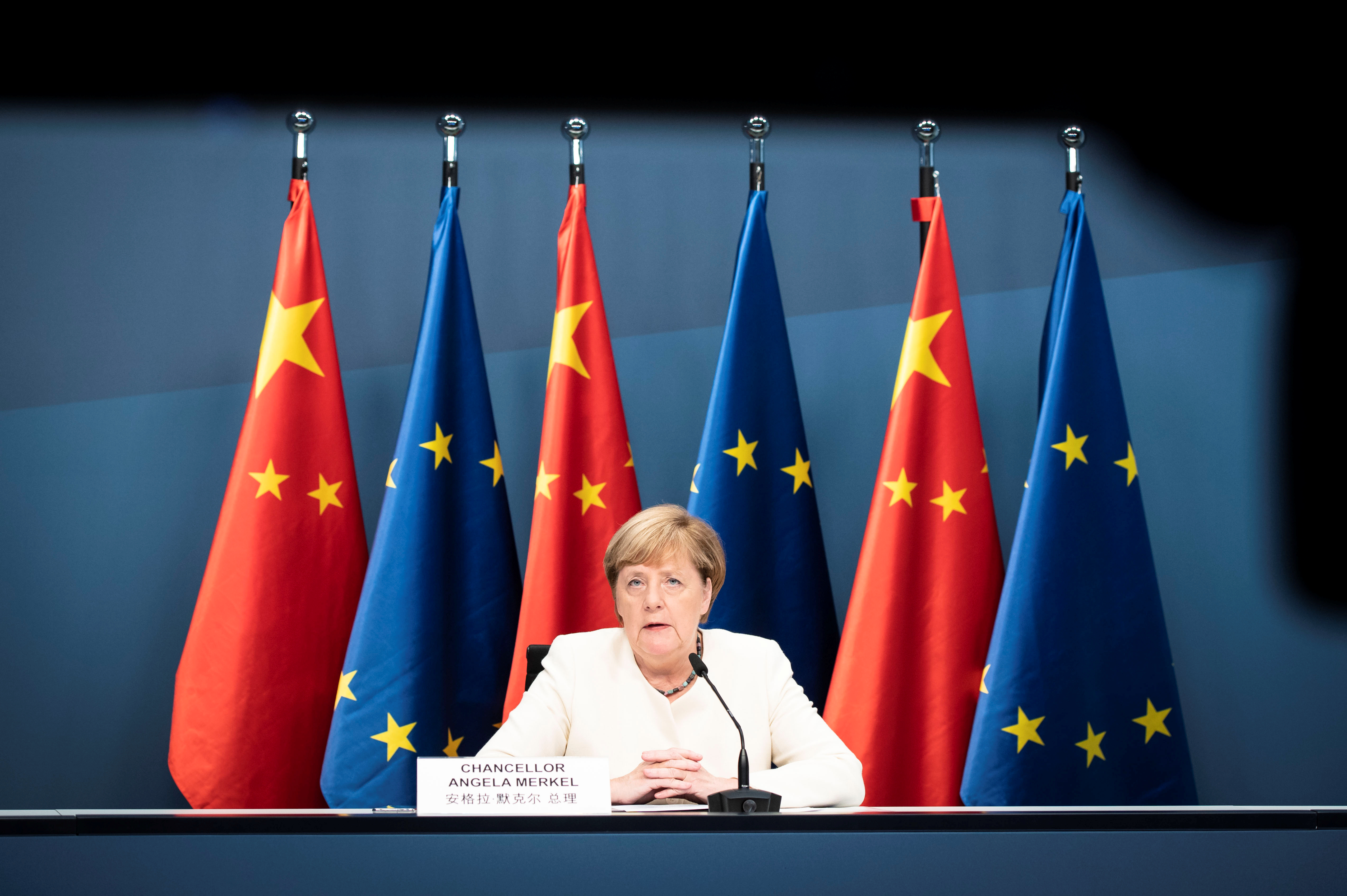 La canciller alemana, Angela Merkel, también participó de la conferencia con el presidente chino Xi Jinping (Bundesregierung/Steffen Kugler/Handout via REUTERS)