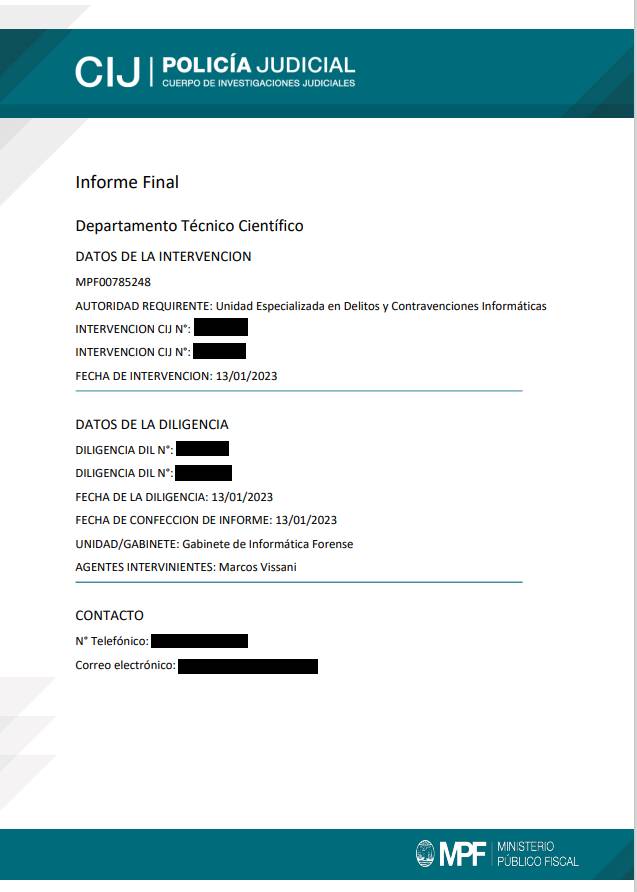 Ministerio Público Fiscal - informe sobre la filtración de chats del ex ministro de seguridad de la Ciudad de Buenos Aires, Marcelo D'Alessandro