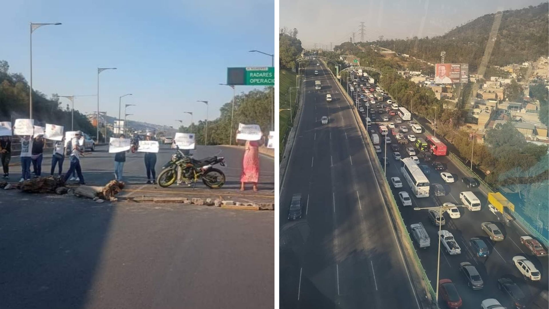 Bloquearon la autopista México - Pachuca para exigir por un taxista hospitalizado (Twitter/ @AlcaldiaGam)