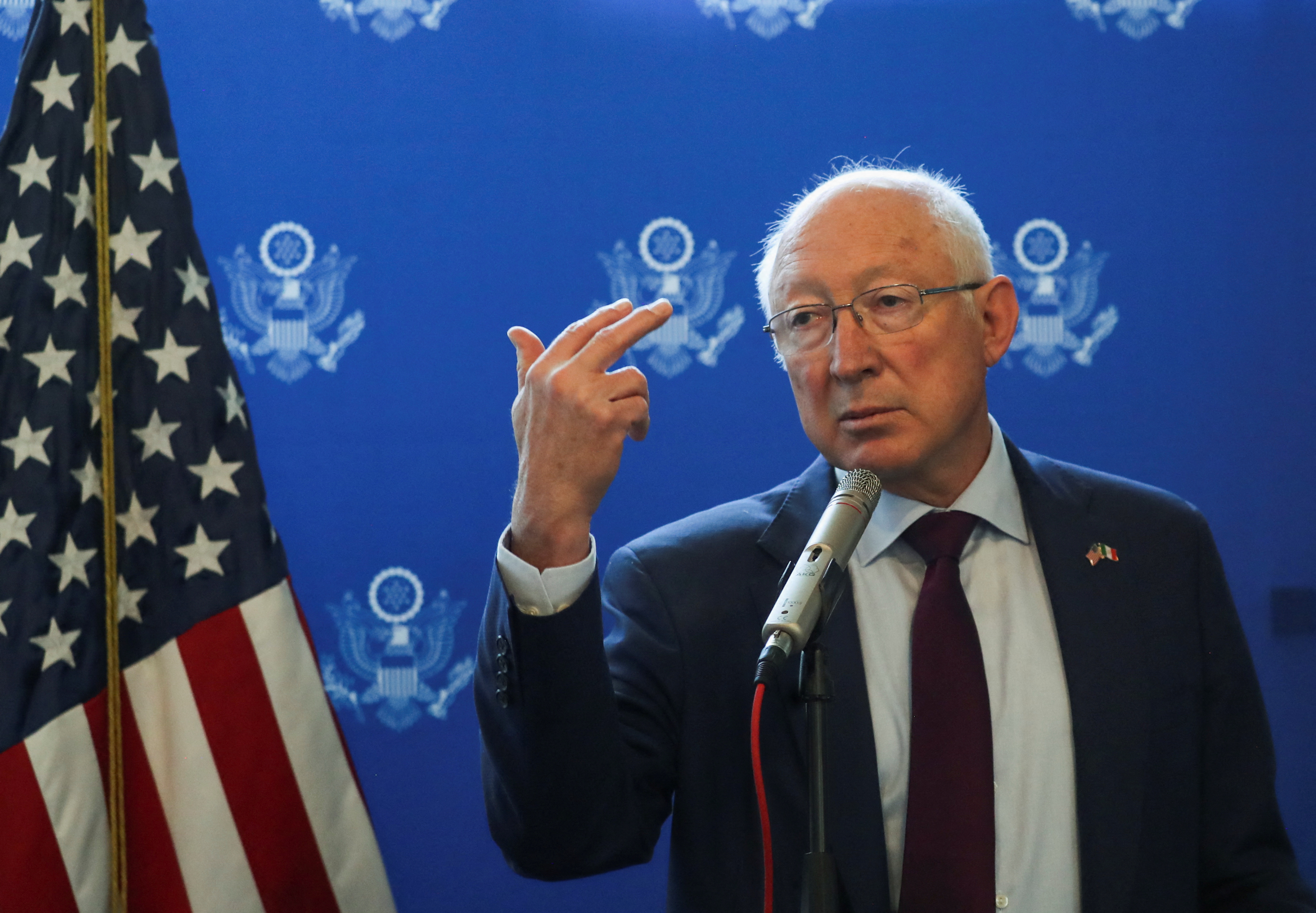 U.S. ambassador to Mexico Ken Salazar holds a news conference at his residence in Mexico City, Mexico March 10, 2023. REUTERS/Raquel Cunha