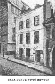 Frente de la casa donde Newton vivió en la ciudad de Londres