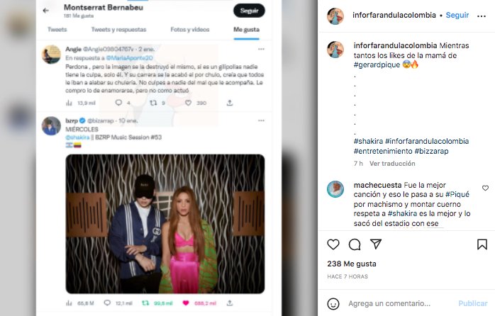 Montserrat Bernabéu reaccionó a las publicaciones de Bizarrap y otros internautas, sobre la nueva canción de Shakira. @inforfarandulacolombia/Instagram