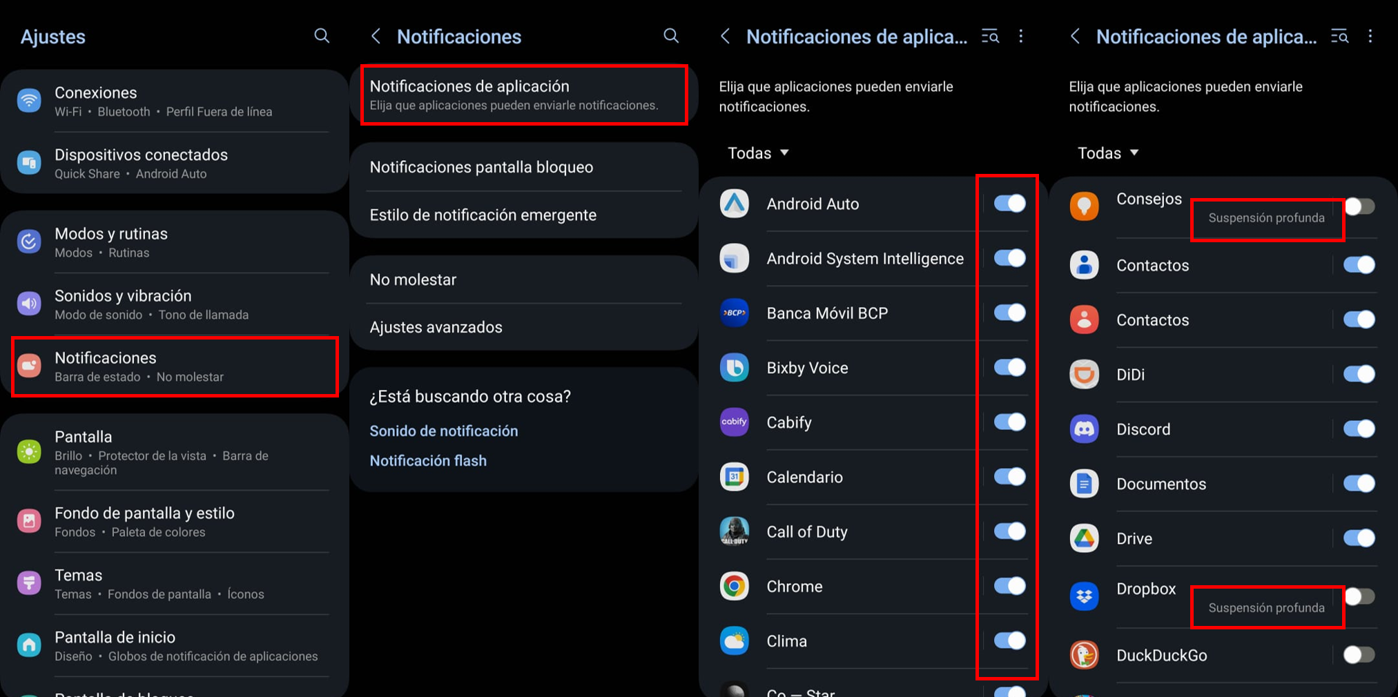 Gestionar notificaciones en un celular Android. (Captura)