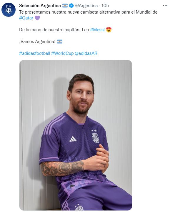 El tuit de la cuenta oficial de la Selección Argentina donde se hizo el anuncio, con Messi como modelo