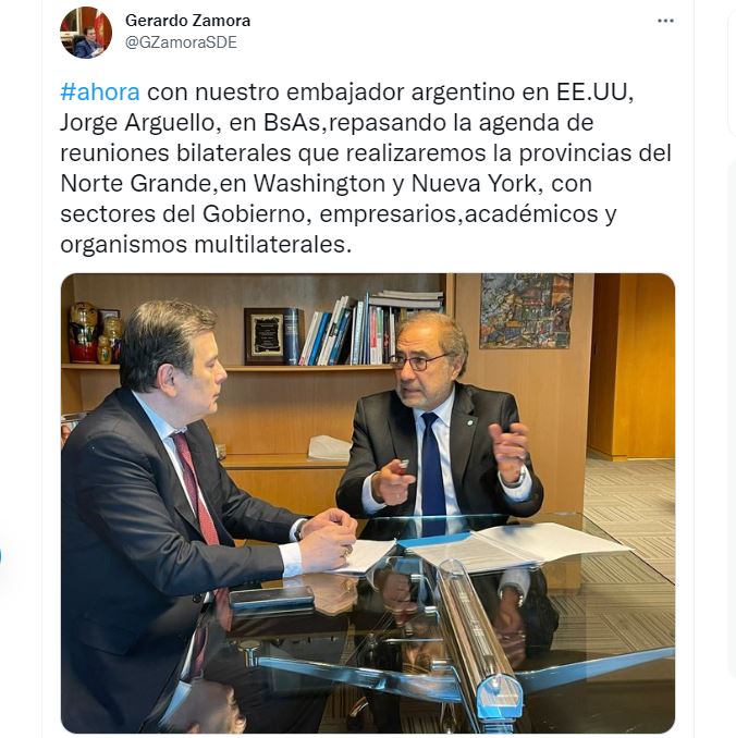 Gerado Zamora junto al embajador argentino en EEUU, Jorge Arguello