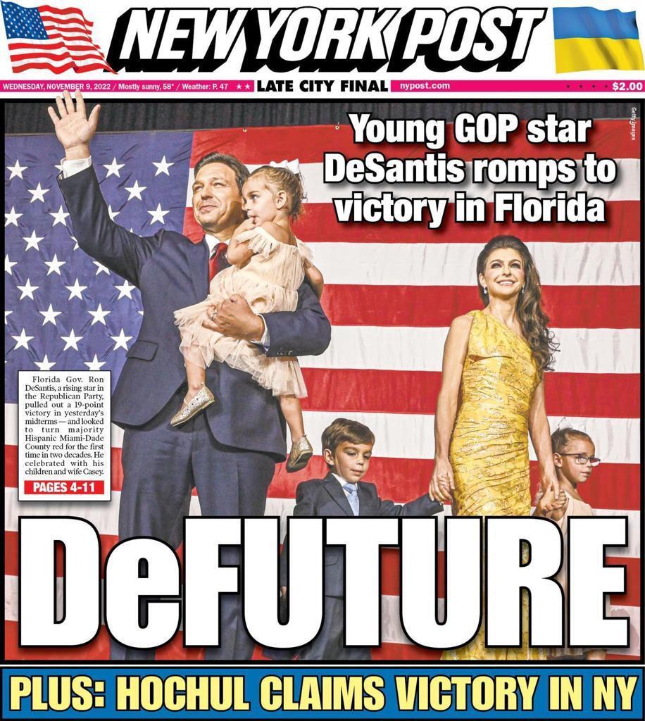 Tras su victoria en Florida, Ron DeSantis llegó a la tapa del New York Post: “El futuro del Partido Republicano” - Infobae