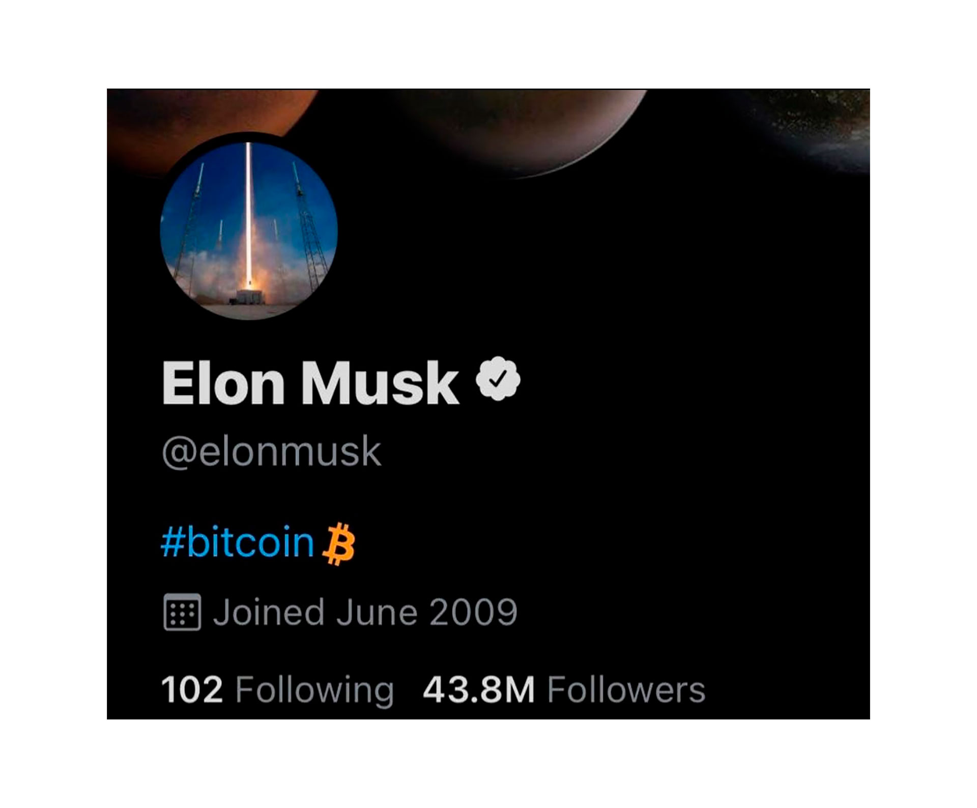 El jefe de Tesla, Elon Musk, etiquetó la criptodivisa en su biografía de Twitter
