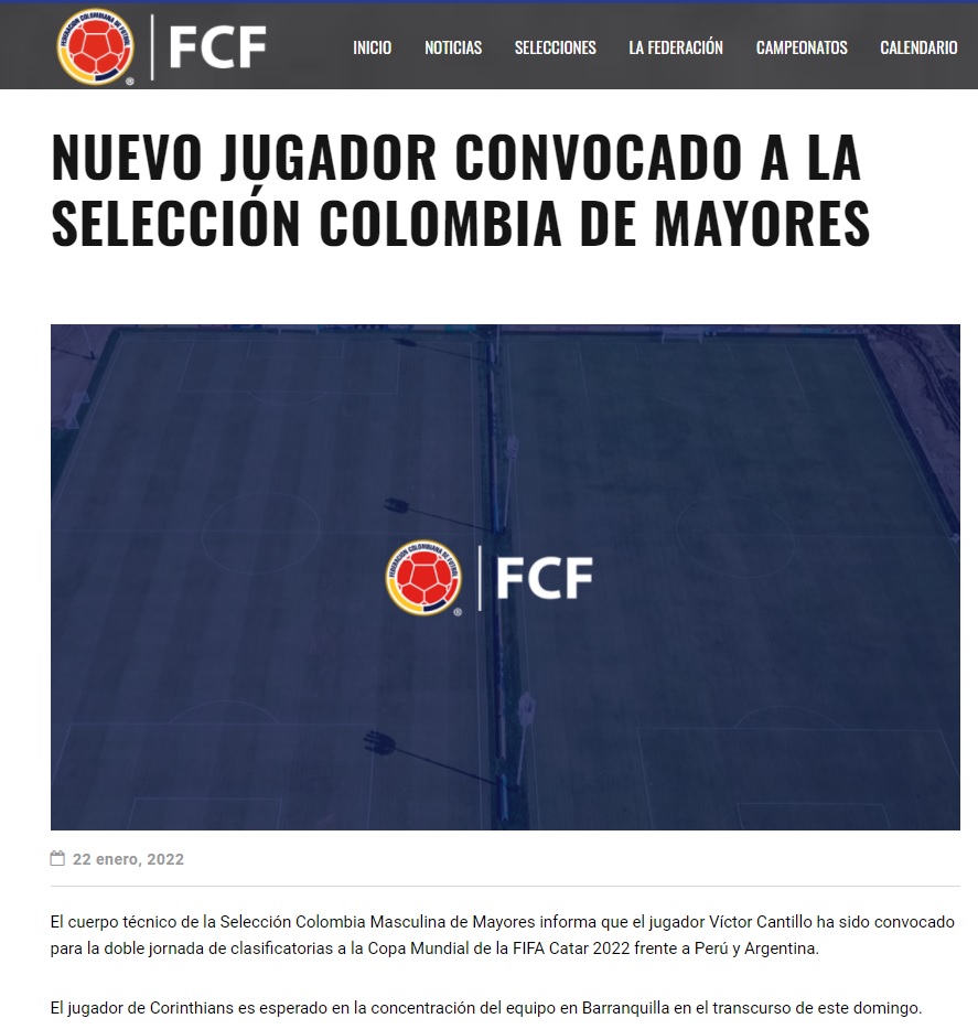Comunicado de Colombia sobre convocatoria de Víctor Cantillo.