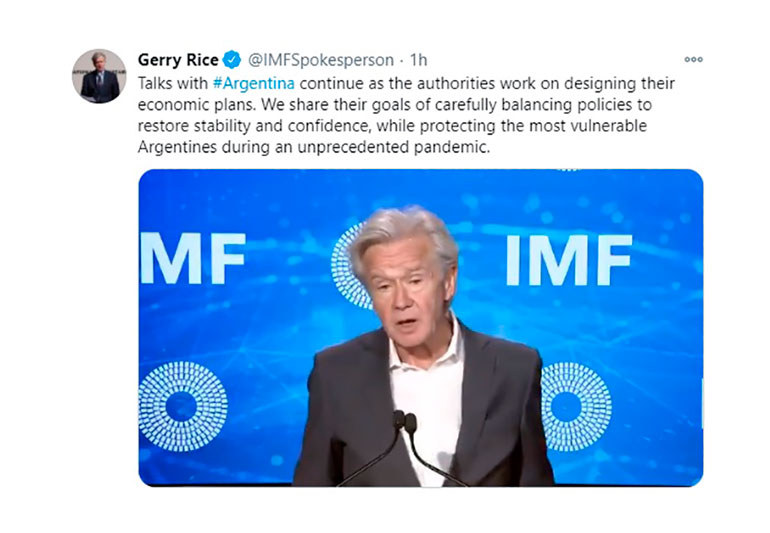 El vocero del FMI Gerry Rice afirmó que el organismo espera que el Gobierno defina su plan económico de mediano plazo. 