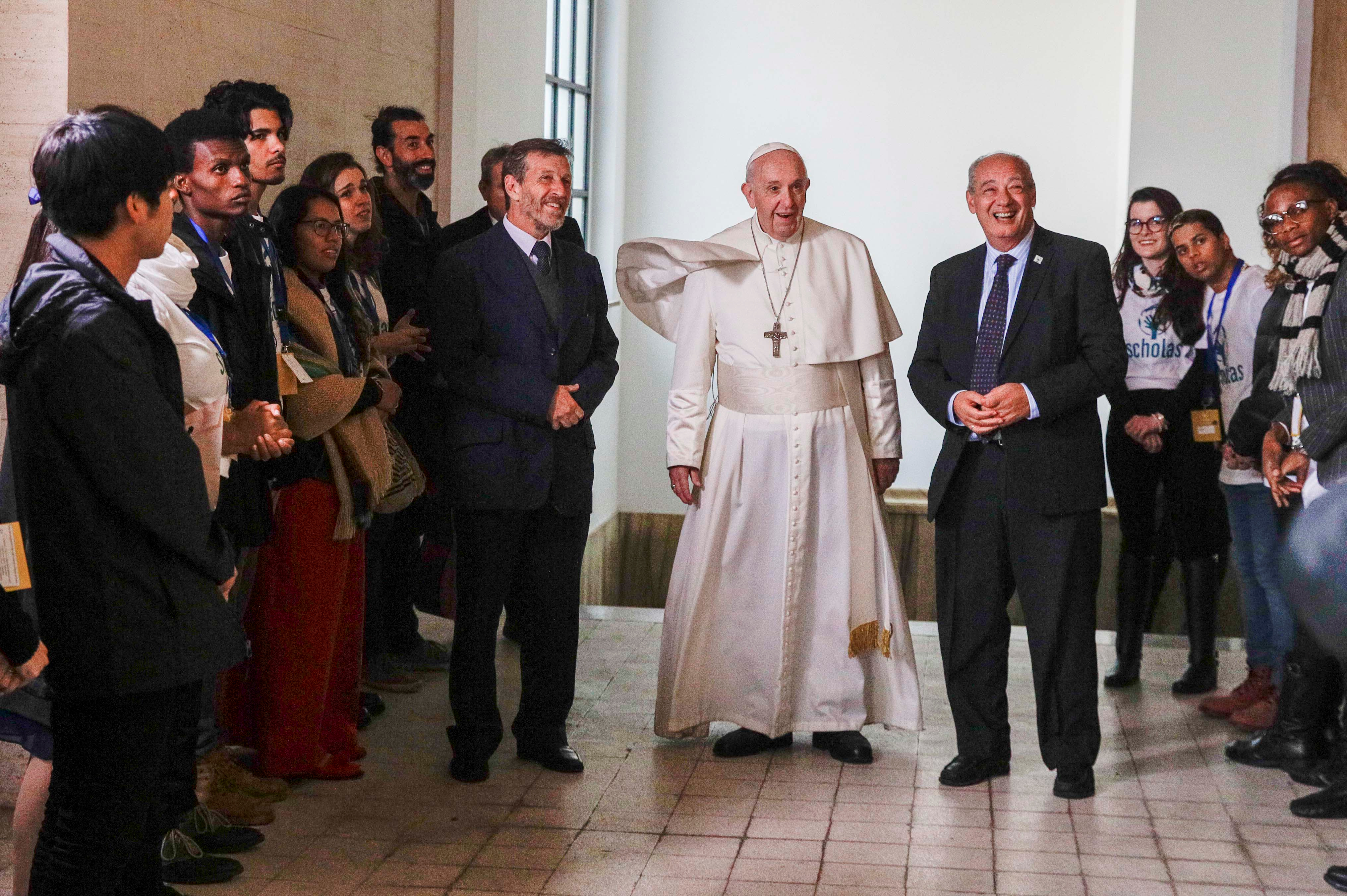 Pope Francis arrives to the inauguration of the new headquarters of Pontifical Scholas Occurrentes in Rome