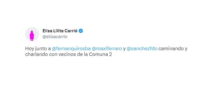 La referente de la Coalición Cívica compartió en redes sociales su apoyo a Fernán Quirós como precandidato a Jefe de Gobierno porteño