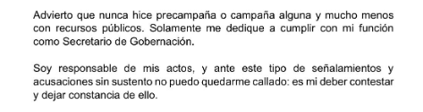 Parte del comunicado de Osorio Chong (Twitter)
