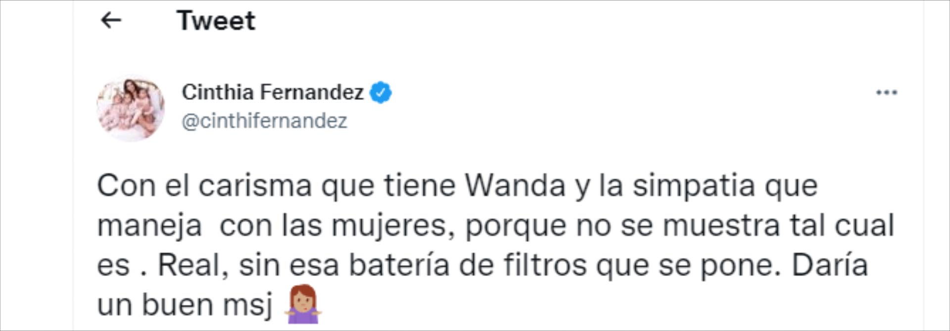 Cinthia Fernández opinó sobre Wanda Nara