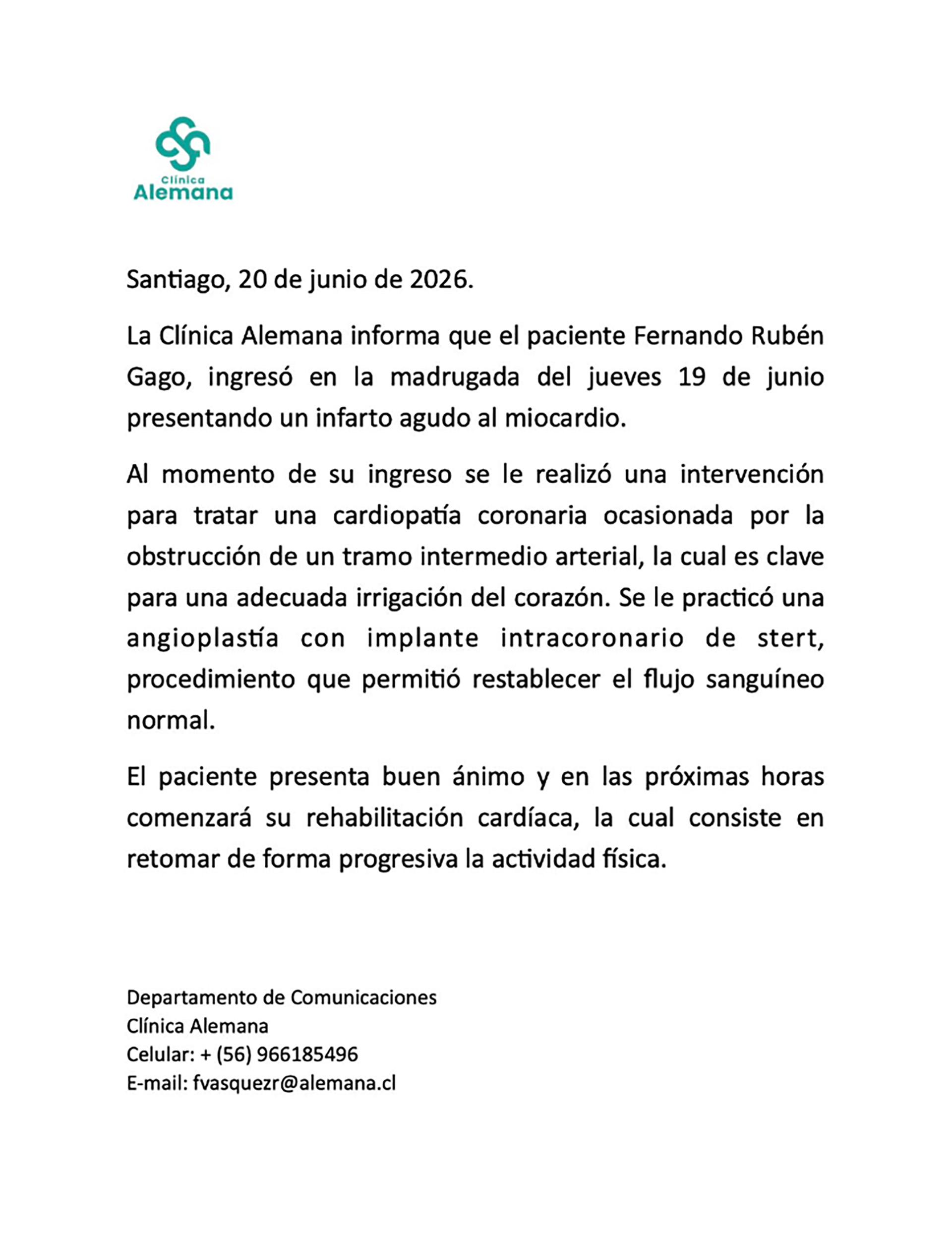 El parte m&eacute;dico de Fernando Gago tras ser operado de urgencia por un "infarto agudo": los gestos de incomodidad durante su conferencia de prensa
