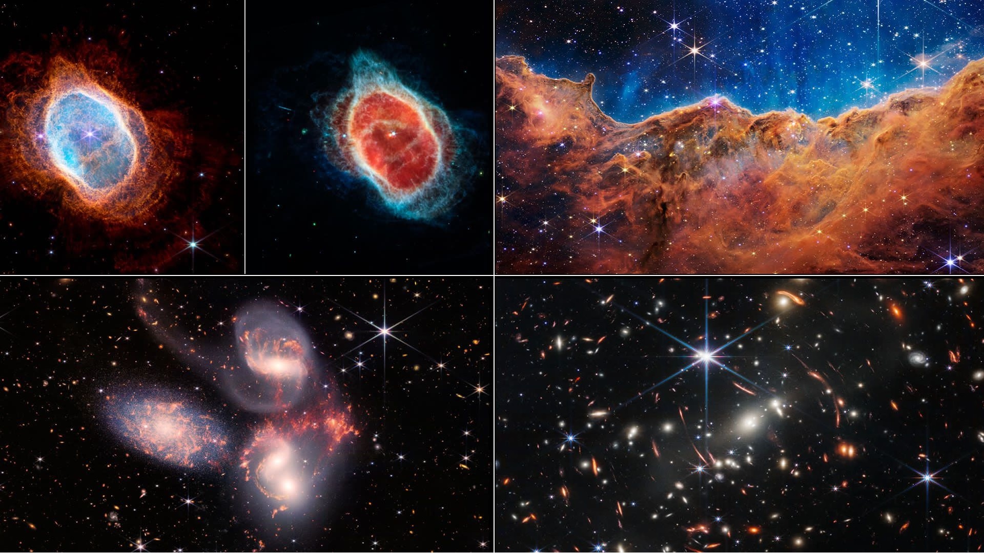 Composición de nuevas imágenes del telescopio espacial James Webb dadas a conocer en hoy en un evento en vivo (NASA/ESA)