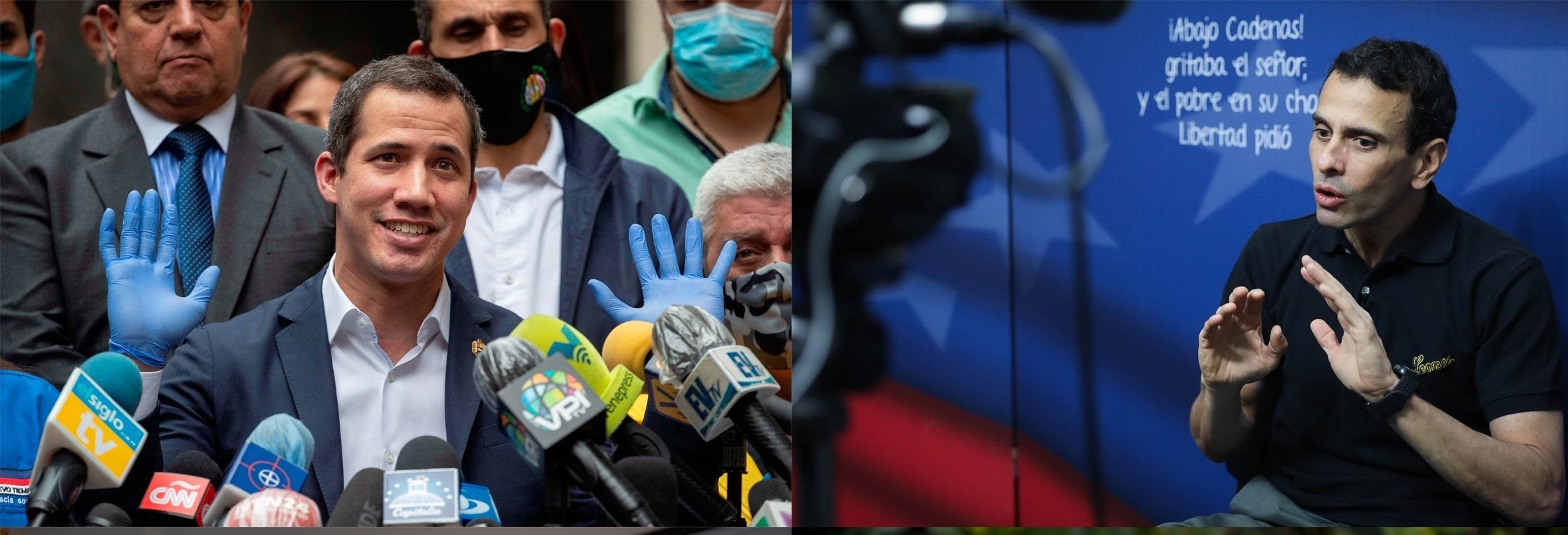 Combo de fotografías de archivo que muestran a los líderes opositores venezolanos Juan Guaidó (i), Henrique Capriles (d). EFE / Archivo