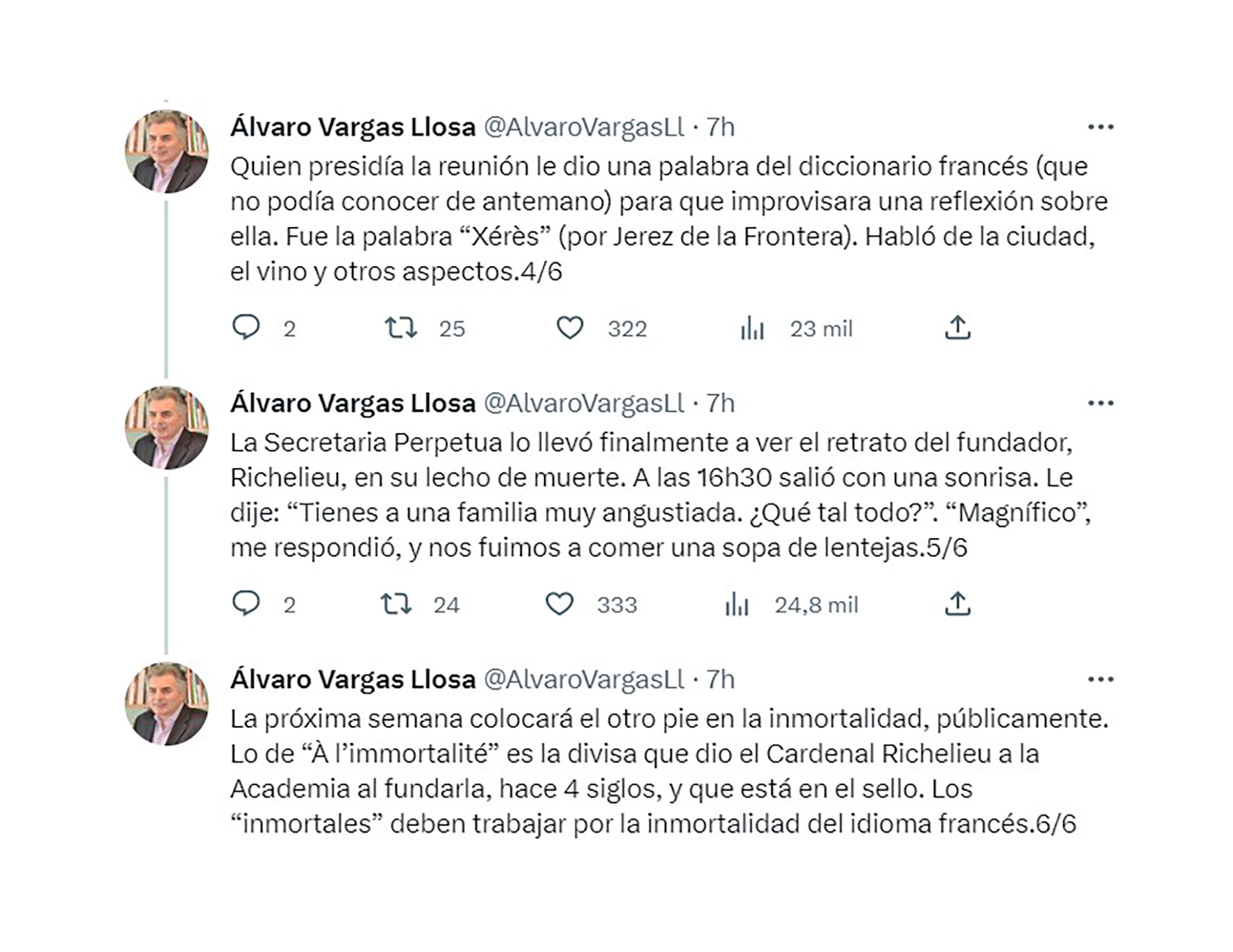 El detalle de una jornada importante para el último exponente del boom latinoamericano (Cuenta de Twitter de Álvaro Vargas Llosa)