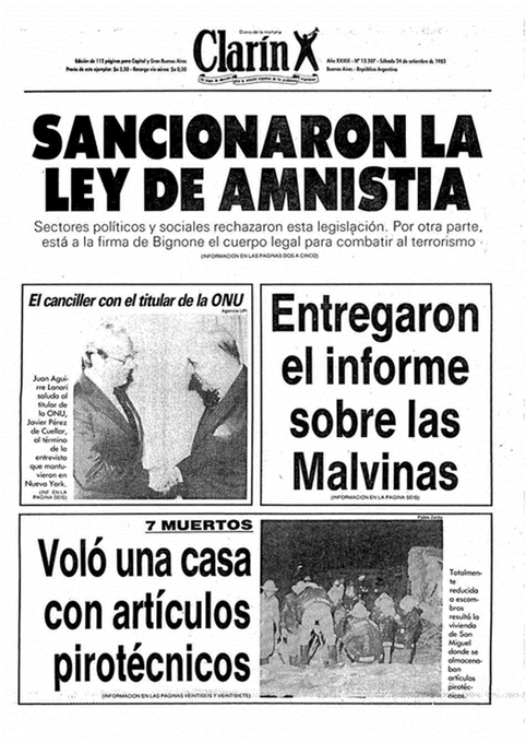 En septiembre de 1983, antes de las elecciones, el gobierno de facto dicta su propia amnistía