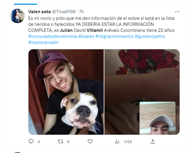 Julián David Villamil Arévalo de 22 años, sería el colombiano que falleció en el incendio ocurrido en México.  Cortesía: Foto captura @Tina0198.
