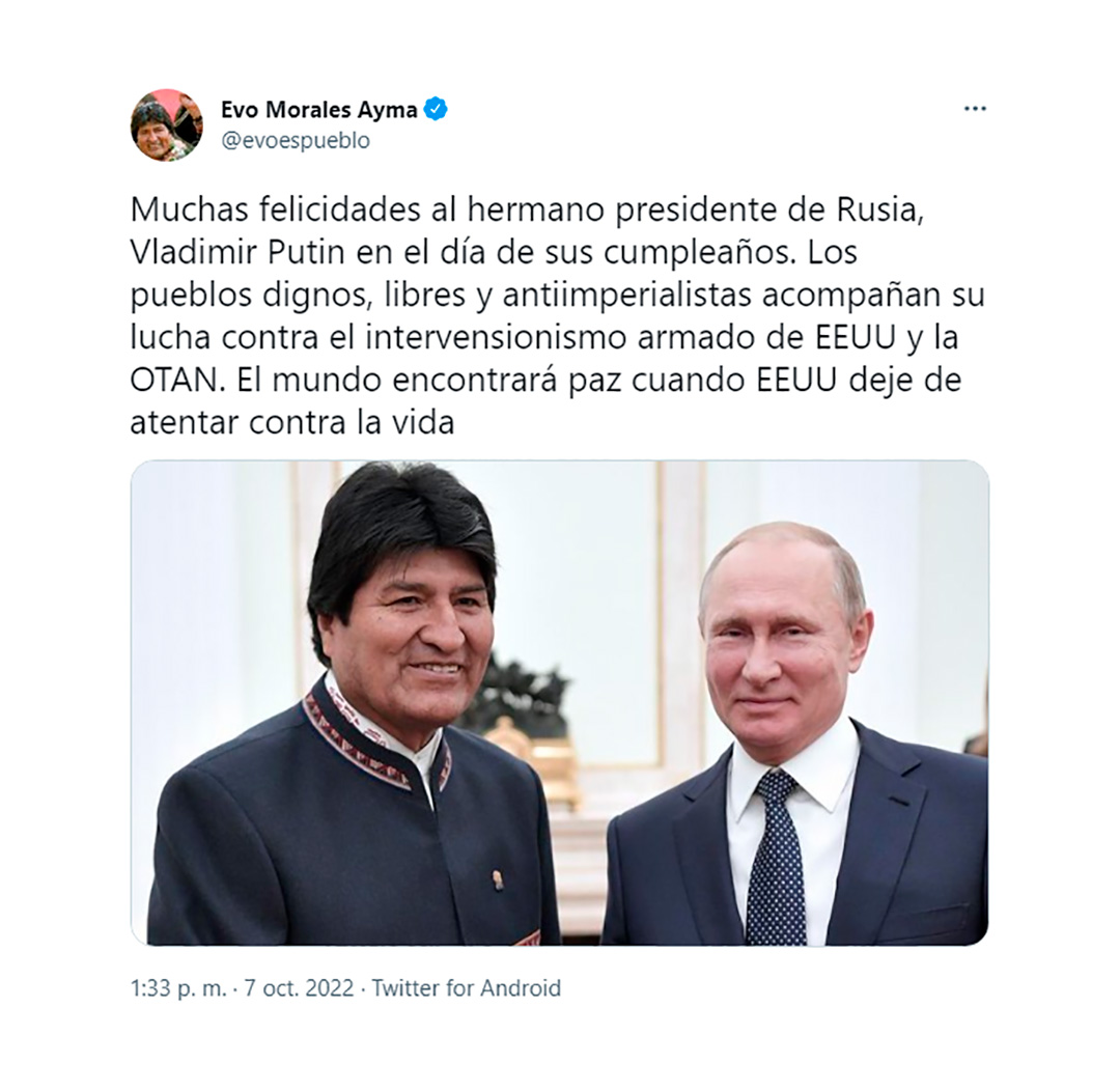 El tuit de este viernes de Evo Morales