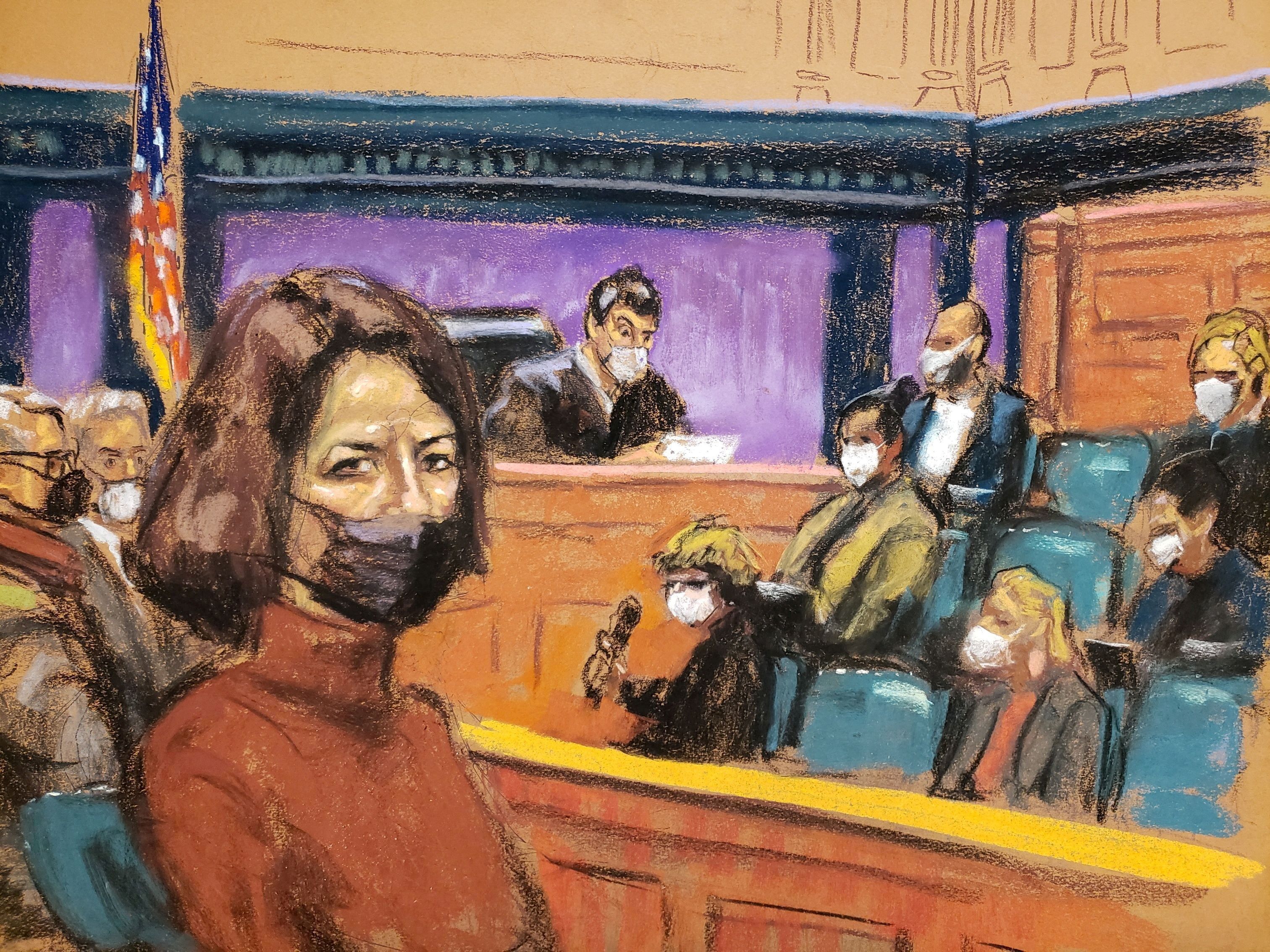 Ilustración: la socia de Jeffrey Epstein, Ghislaine Maxwell en una corte de Nueva York, Estados Unidos (REUTERS)