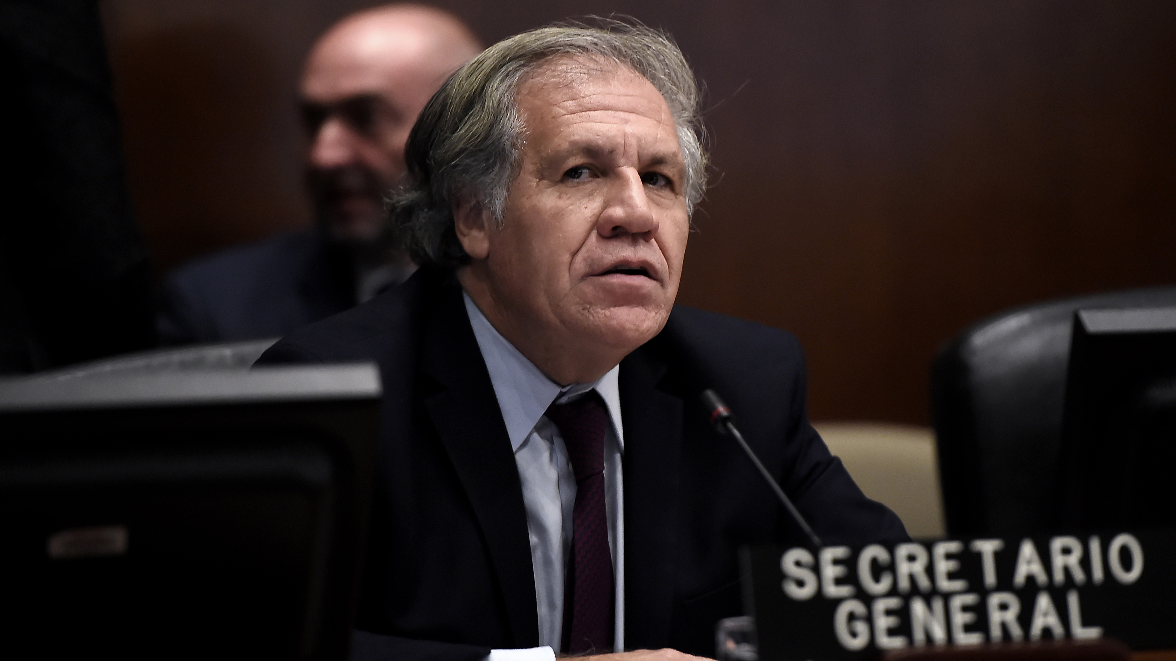 OAS Secretary General Luis Almagro looks on during a meeting of the Permanent Council of the Organization of American States (OAS) about the situation in Bolivia in Washington, DC, on November 12, 2019. (Photo by Olivier Douliery / AFP)