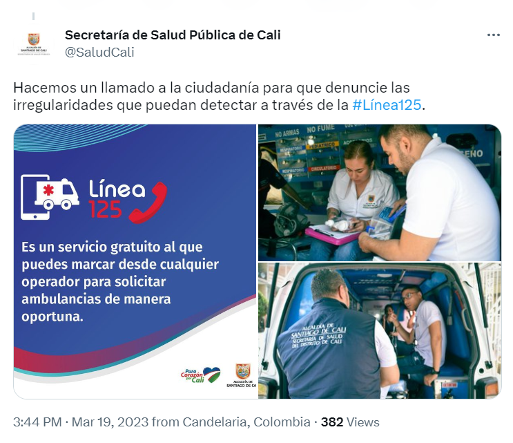 Secretaría de Salud de Cali hace un llamado a la ciudadanía para que denuncie las irregularidades que puedan detectar. @SaludCali. Twitter