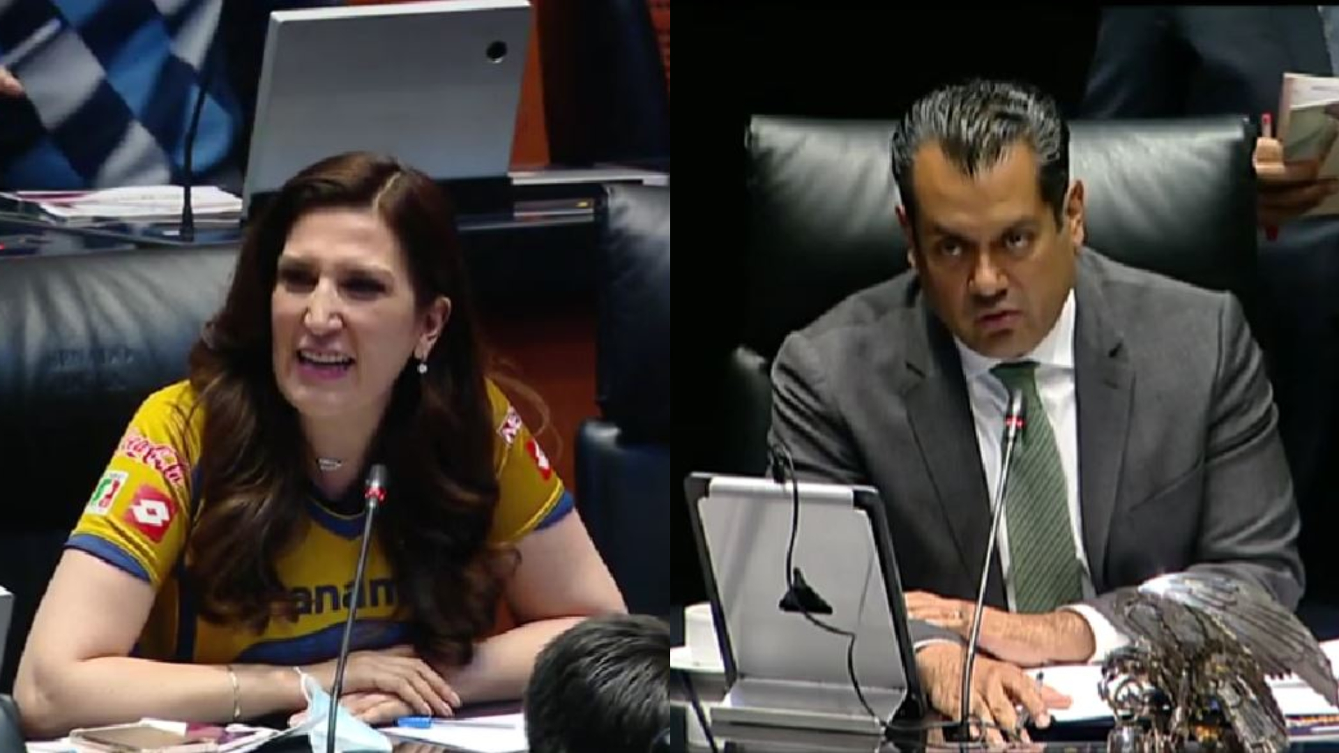 Sergio Gutiérrez Luna y Kenia López Rabadán tuvieron una discusión en sesión de Comisión Permanente (foto: captura de pantalla/Senado de México)