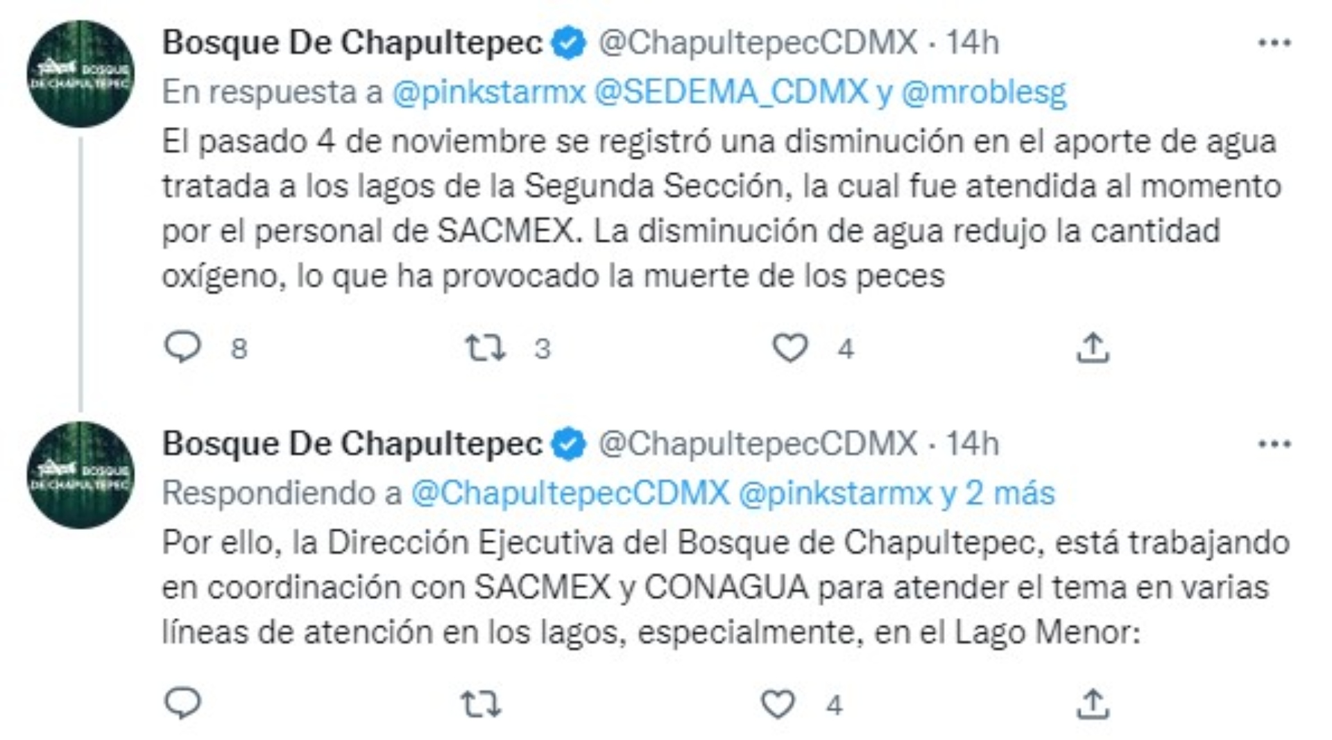 Personal del Bosque de Chapultepec explicó la razón detrás de esta situación. (Twitter)