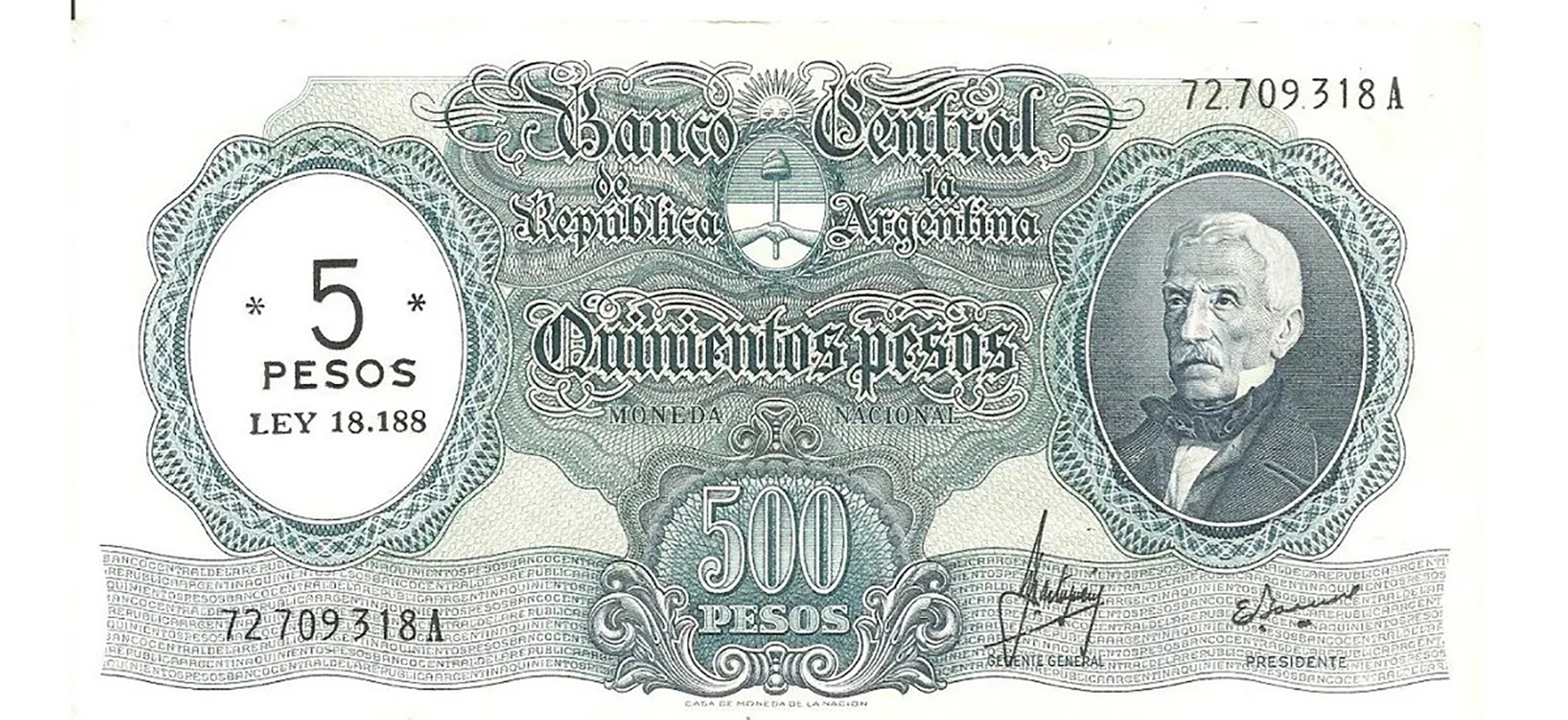 En respuesta a la devaluación de la moneda durante la dictadura militar de 1966 a 1969, el 15 de abril de ese último año se decreta el primer cambio del signo monetario por el Peso Ley 18.188