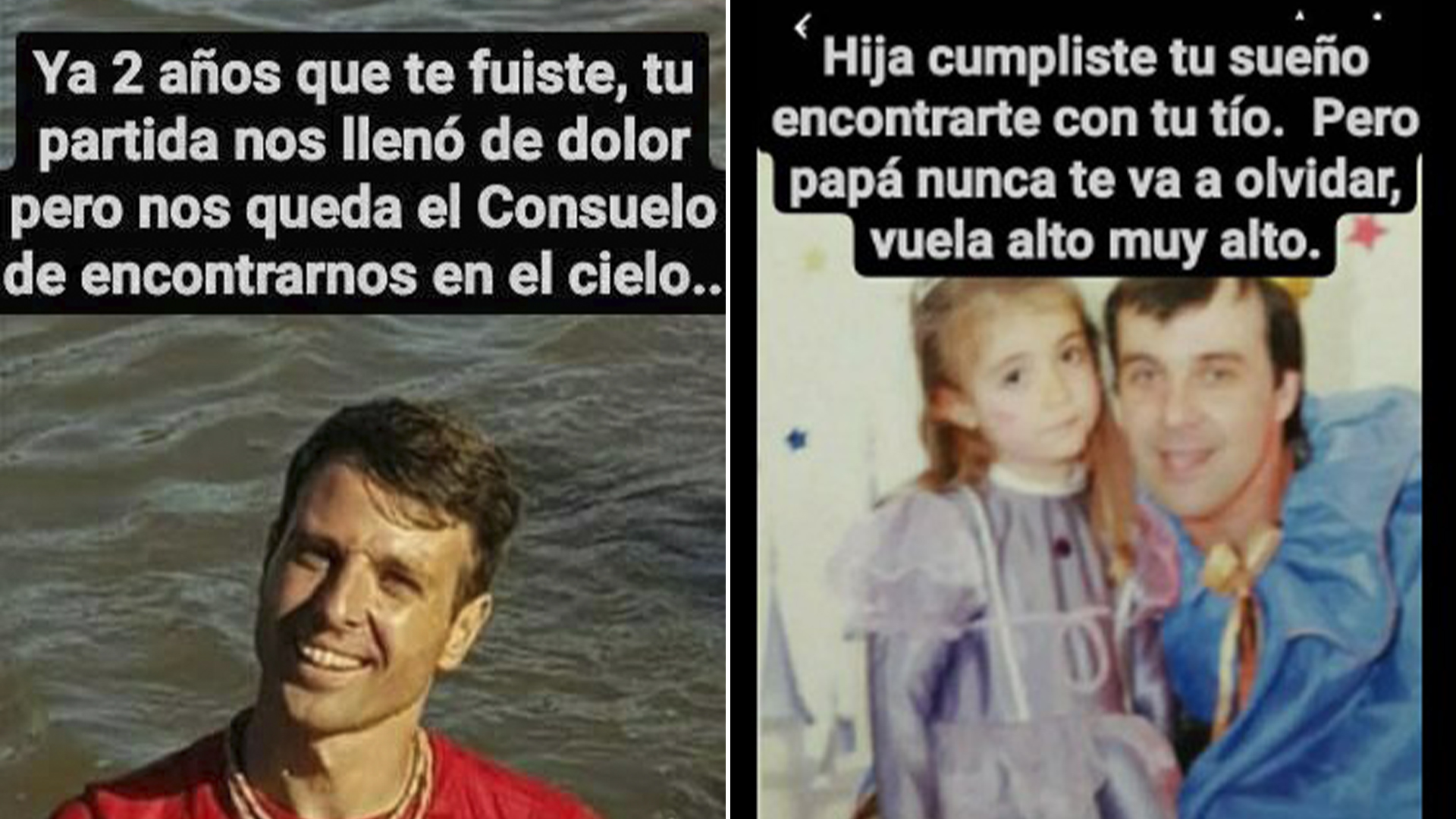 Las historias de Facebook que Grottini posteó para rememorar a su hija y a su hermano.
