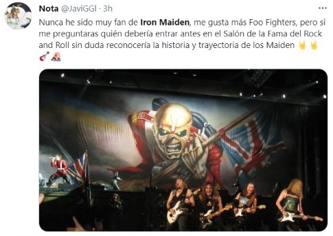 Usuarios de Twitter consideraron la trayectoria de Iron Maiden como un argumento para cuestionar que no ingresaran a la fundación (Foto: Twitter @javiggl)