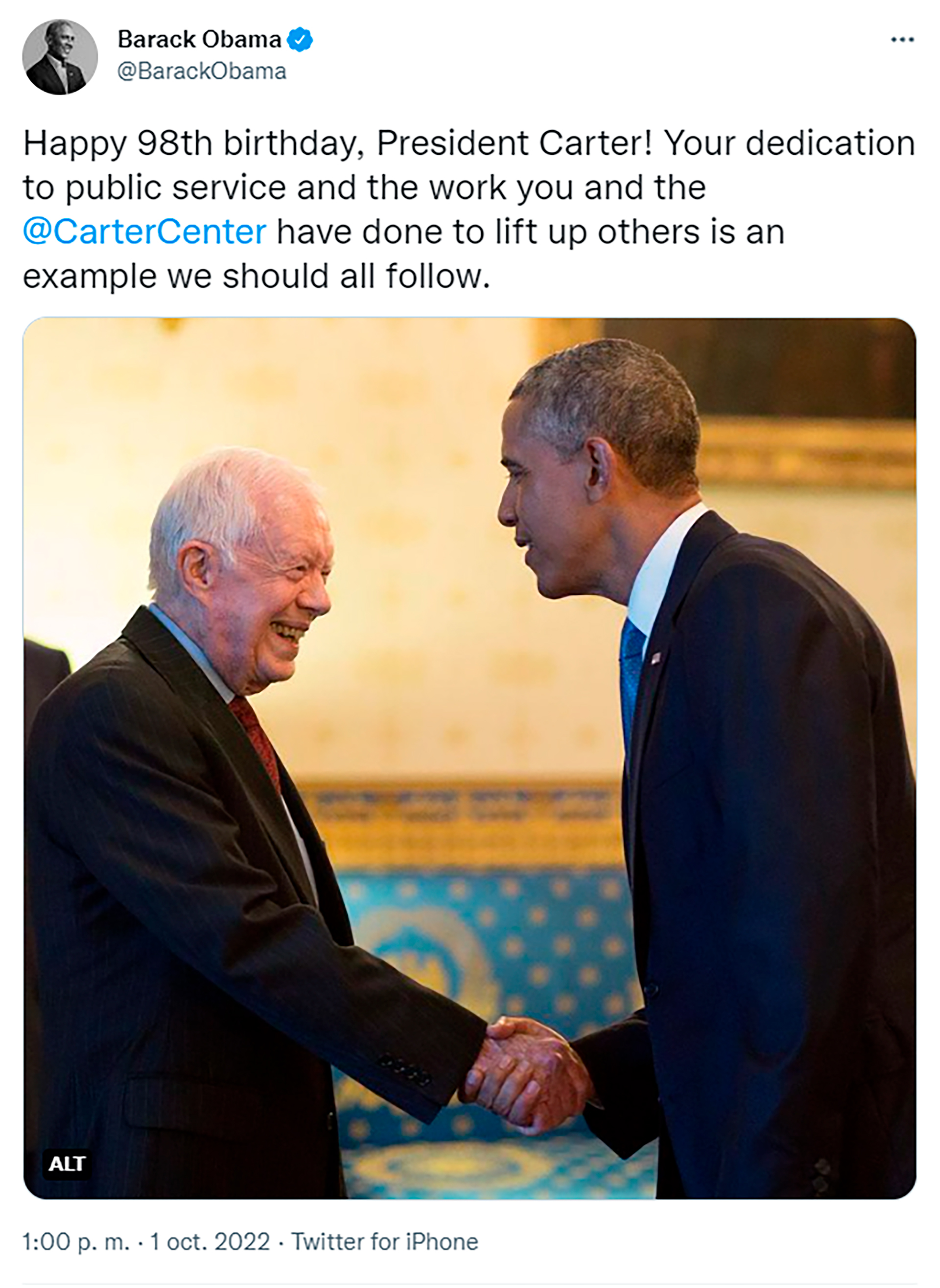 El saludo de Obama a Carter en Twitter