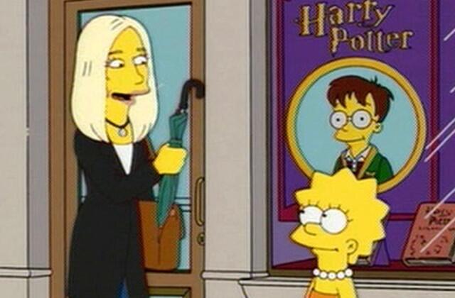 En un viaje familiar a Inglaterra Lisa conoce a la creadora de Harry Potter cuya imagen aparece en el fondo de la escena