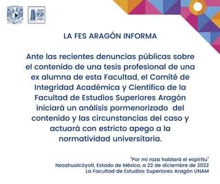 Así lucía el comunicado oficial de la UNAM respecto al tema
(foto: FES Aragón UNAM/Facebook)