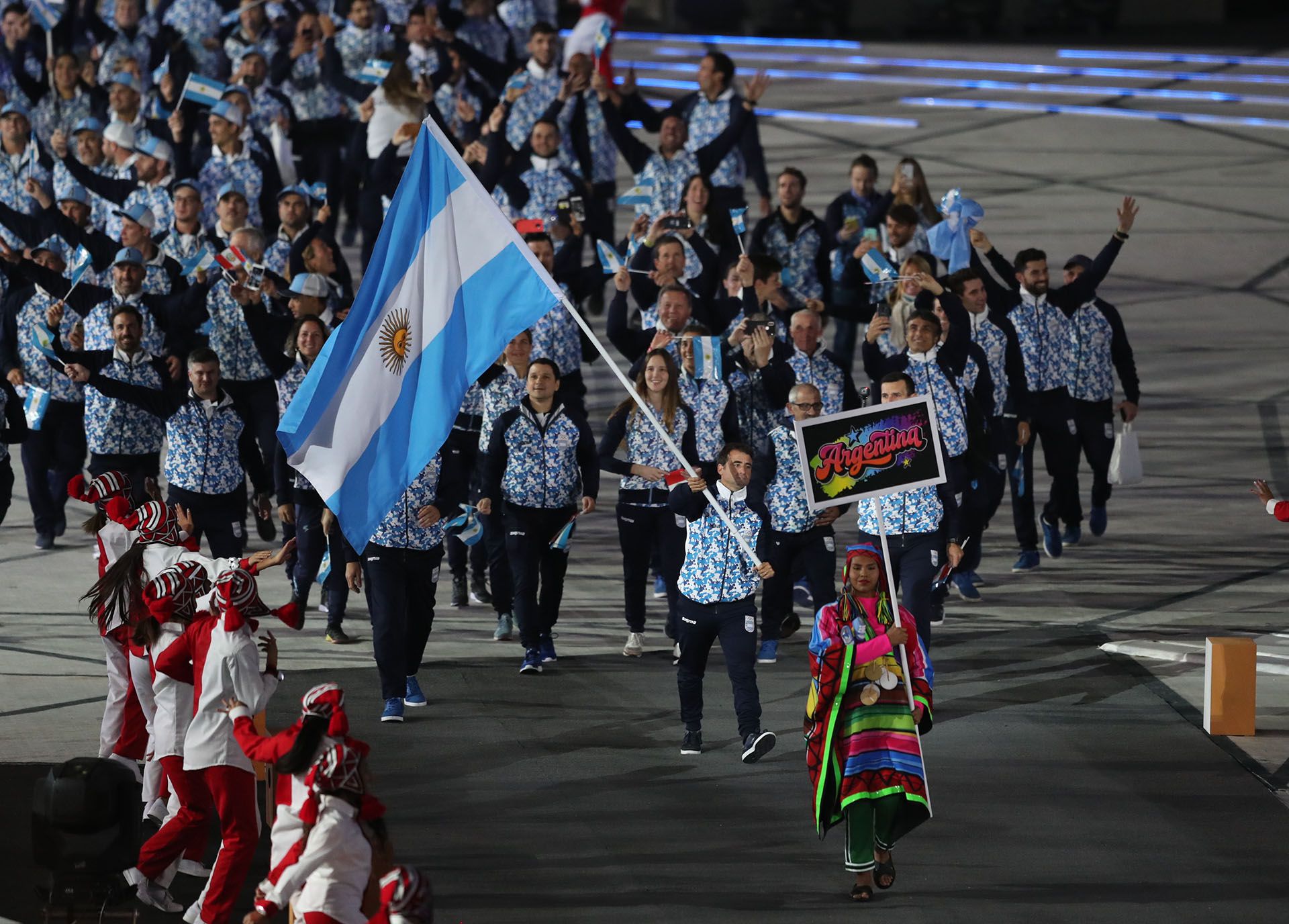 Los atletas argentinos durante la ceremonia inaugural de los Juegos Panamericanos de Lima 2019